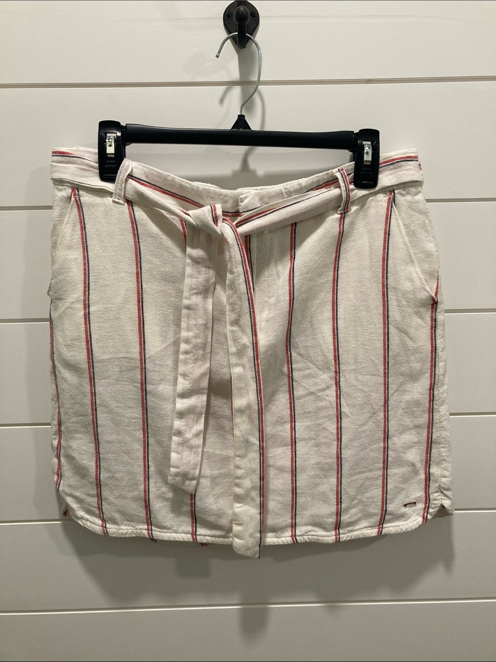 Tommy Hilfiger Linen-Blend Striped Belted Mini Skirt - Size Medium-EUC Coastal